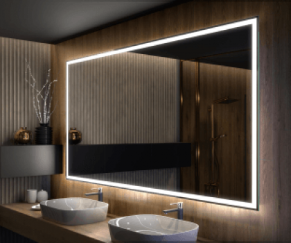 Большое зеркало в ванную комнату с подсветкой светодиодной лентой Люмиро